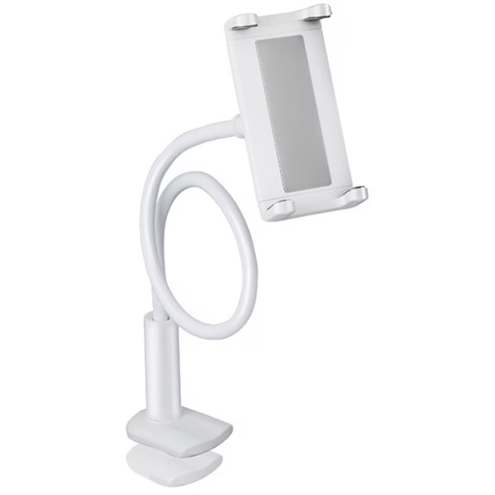 Suport flexibil pentru telefon si tableta, cu brat lung, montare pe birou si rotire 360 grade, Alb, YULMI®