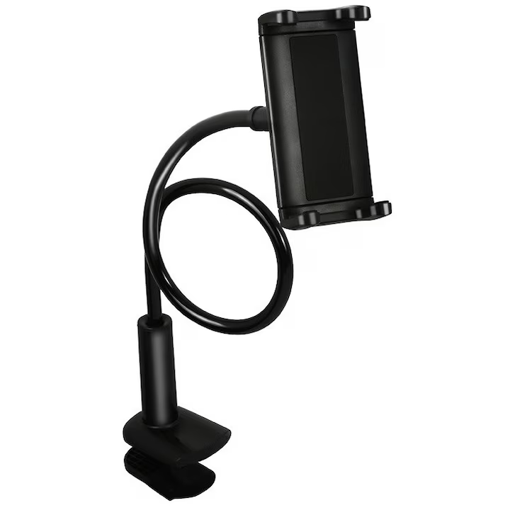 Suport flexibil pentru telefon si tableta, cu brat lung, montare pe birou si rotire 360 grade, Negru, YULMI®